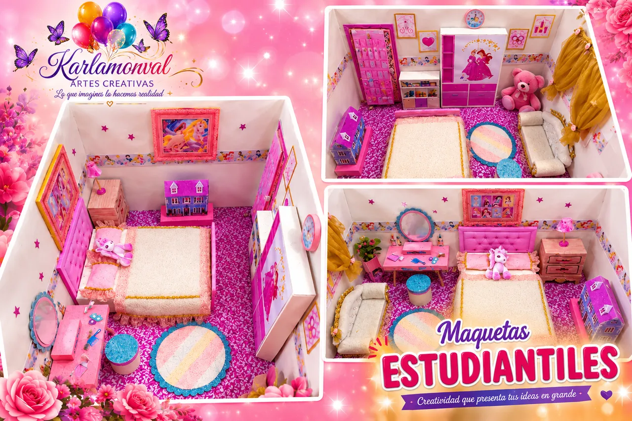 Maqueta de dormitorio de niña